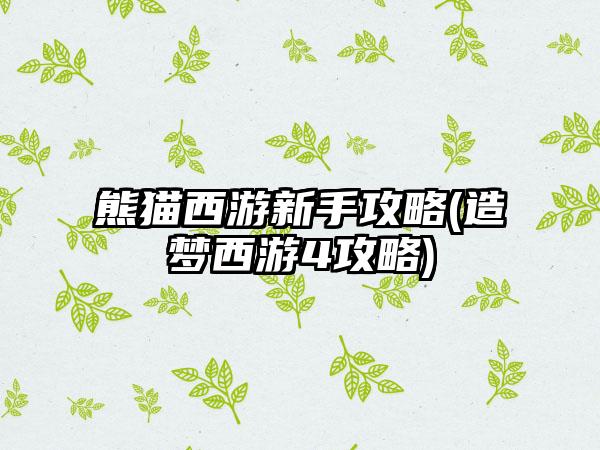 熊猫西游新手攻略(造梦西游4攻略)