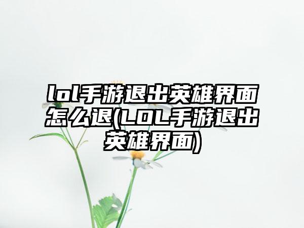 lol手游退出英雄界面怎么退(LOL手游退出英雄界面)
