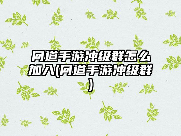 问道手游冲级群怎么加入(问道手游冲级群)
