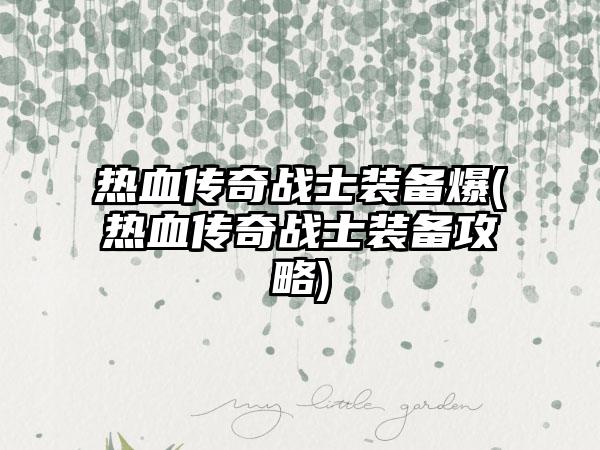 热血传奇战士装备爆(热血传奇战士装备攻略)