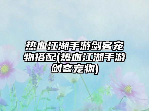 热血江湖手游剑客宠物搭配(热血江湖手游剑客宠物)