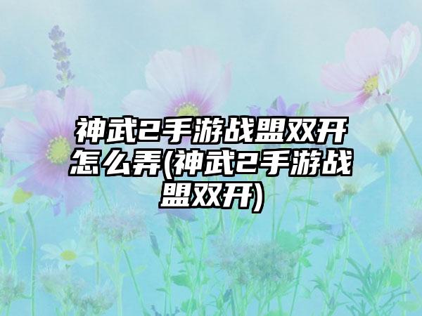 神武2手游战盟双开怎么弄(神武2手游战盟双开)