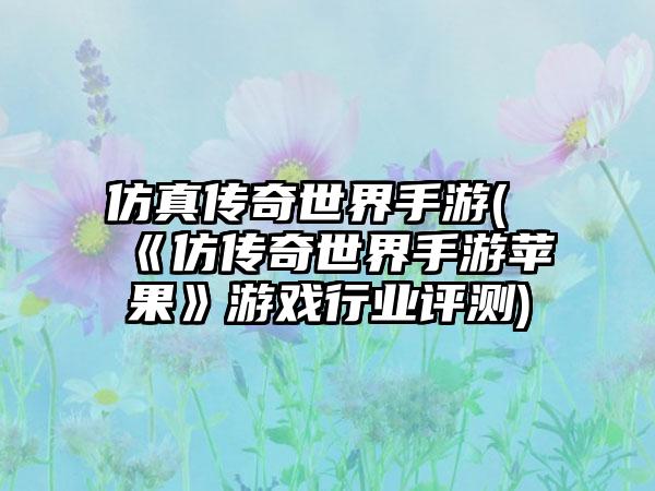 仿真传奇世界手游(《仿传奇世界手游苹果》游戏行业评测)