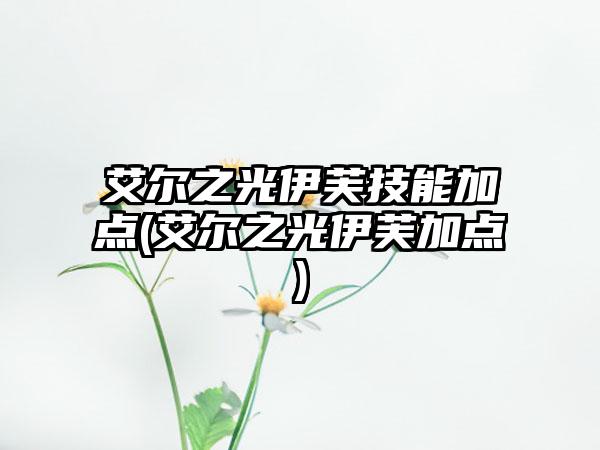 艾尔之光伊芙技能加点(艾尔之光伊芙加点)