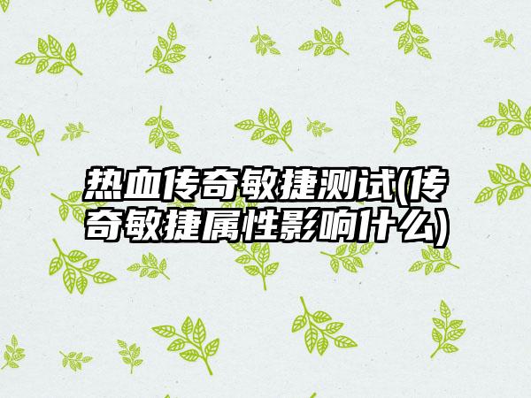 热血传奇敏捷测试(传奇敏捷属性影响什么)