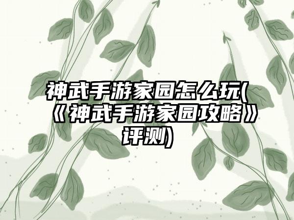 神武手游家园怎么玩(《神武手游家园攻略》评测)