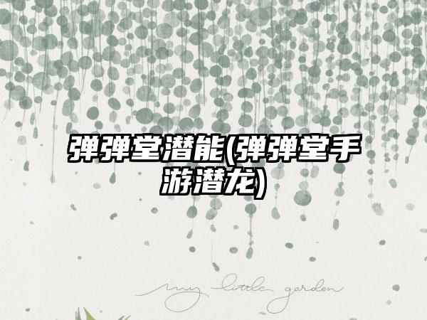 弹弹堂潜能(弹弹堂手游潜龙)