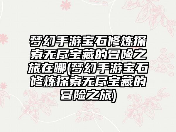 梦幻手游宝石修炼探索无尽宝藏的冒险之旅在哪(梦幻手游宝石修炼探索无尽宝藏的冒险之旅)