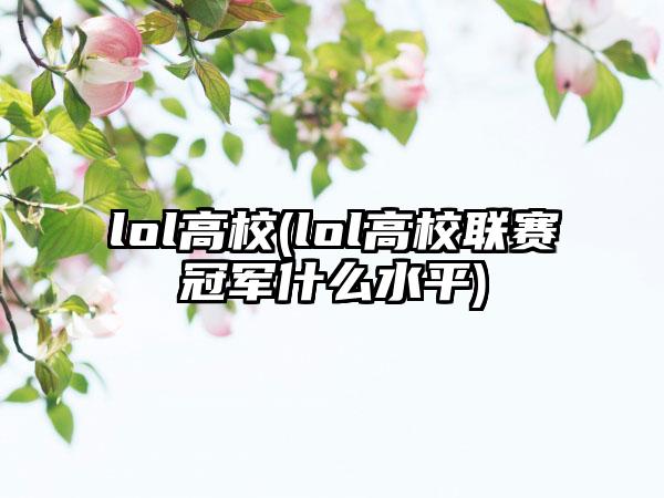 lol高校(lol高校联赛冠军什么水平)