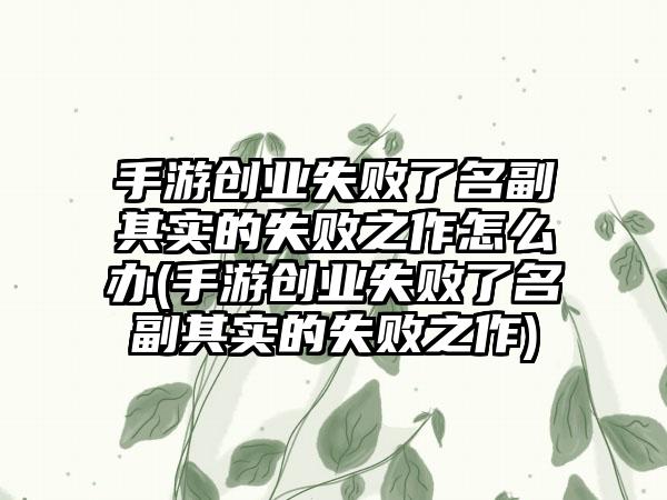 手游创业失败了名副其实的失败之作怎么办(手游创业失败了名副其实的失败之作)