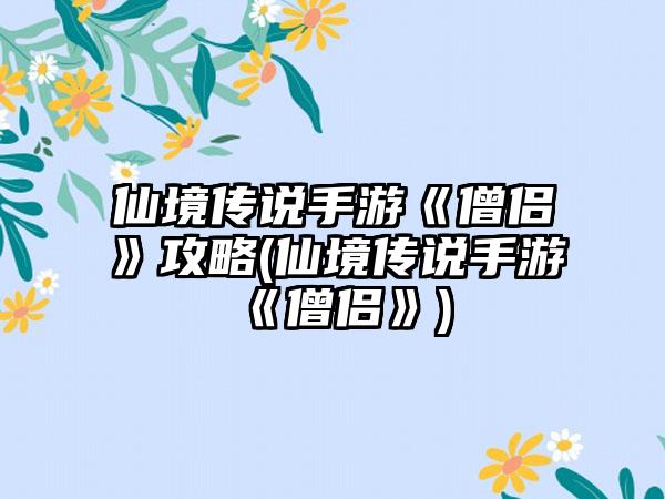 仙境传说手游《僧侣》攻略(仙境传说手游《僧侣》)