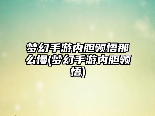 梦幻手游内胆领悟那么慢(梦幻手游内胆领悟)