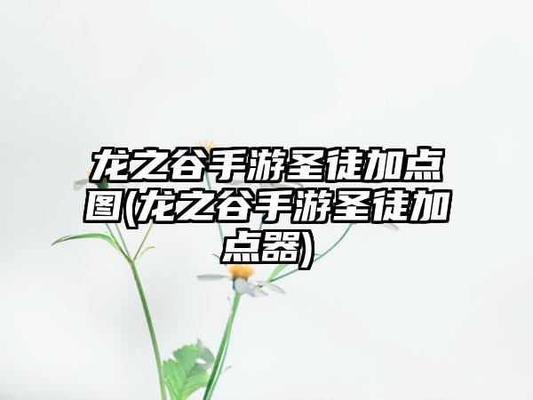 龙之谷手游圣徒加点图(龙之谷手游圣徒加点器)