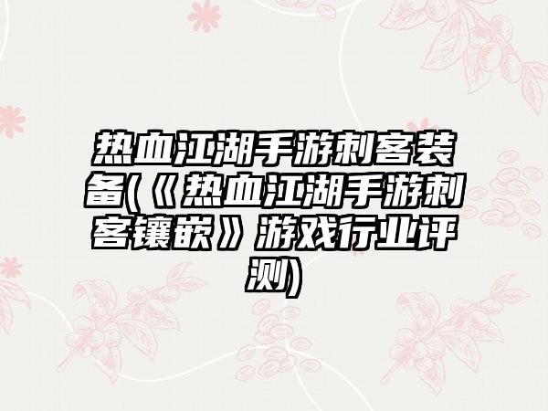 热血江湖手游刺客装备(《热血江湖手游刺客镶嵌》游戏行业评测)