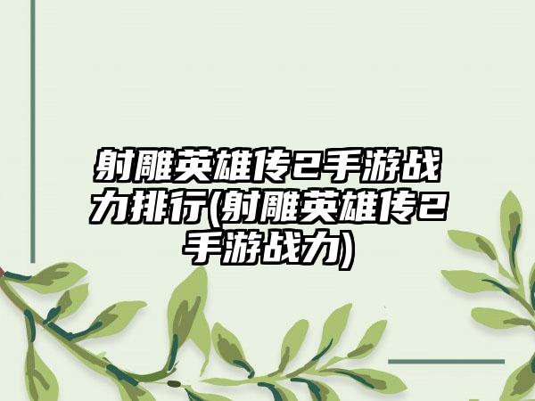 射雕英雄传2手游战力排行(射雕英雄传2手游战力)