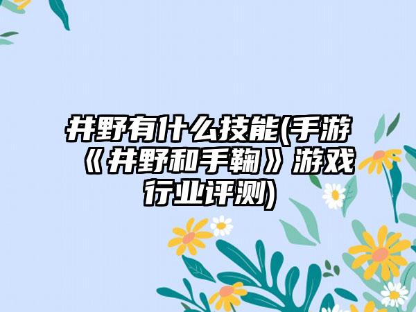 井野有什么技能(手游《井野和手鞠》游戏行业评测)
