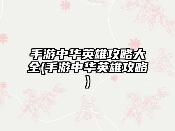 手游中华英雄攻略大全(手游中华英雄攻略)