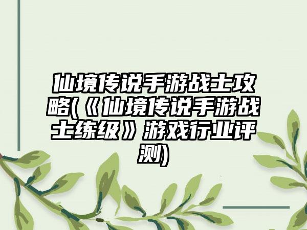 仙境传说手游战士攻略(《仙境传说手游战士练级》游戏行业评测)
