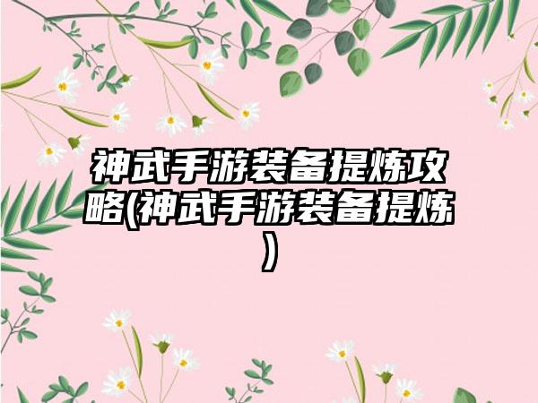 神武手游装备提炼攻略(神武手游装备提炼)