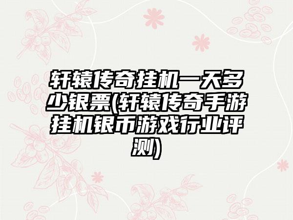 轩辕传奇挂机一天多少银票(轩辕传奇手游挂机银币游戏行业评测)