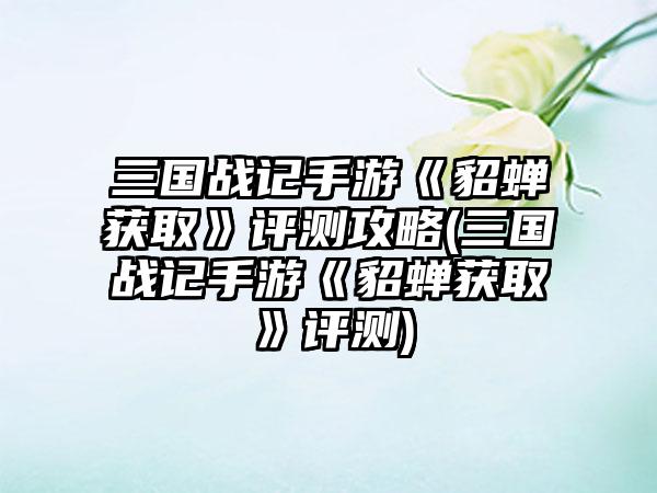 三国战记手游《貂蝉获取》评测攻略(三国战记手游《貂蝉获取》评测)