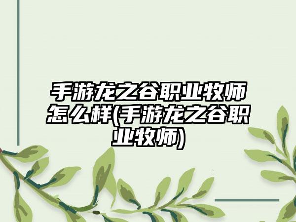 手游龙之谷职业牧师怎么样(手游龙之谷职业牧师)