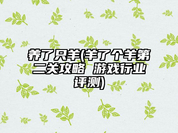 养了只羊(羊了个羊第二关攻略 游戏行业评测)