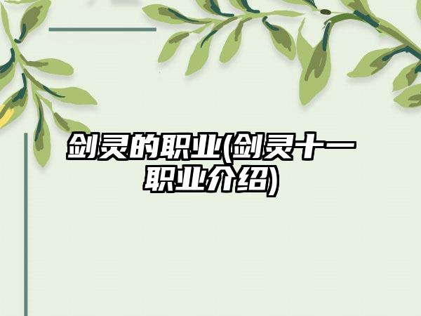 剑灵的职业(剑灵十一职业介绍)