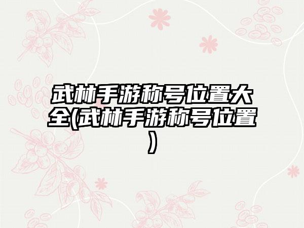 武林手游称号位置大全(武林手游称号位置)