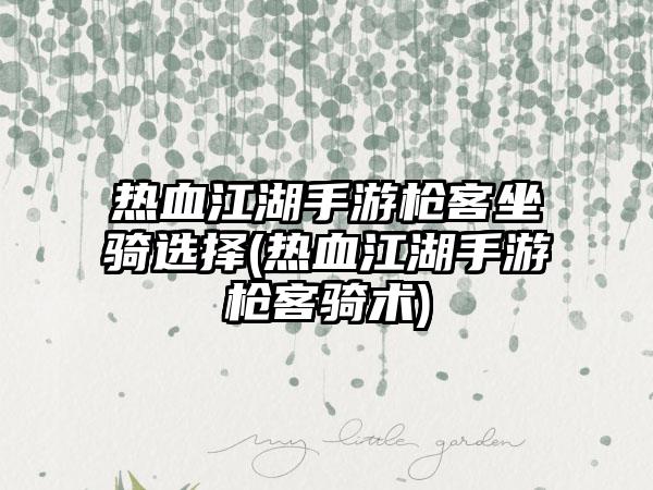 热血江湖手游枪客坐骑选择(热血江湖手游枪客骑术)