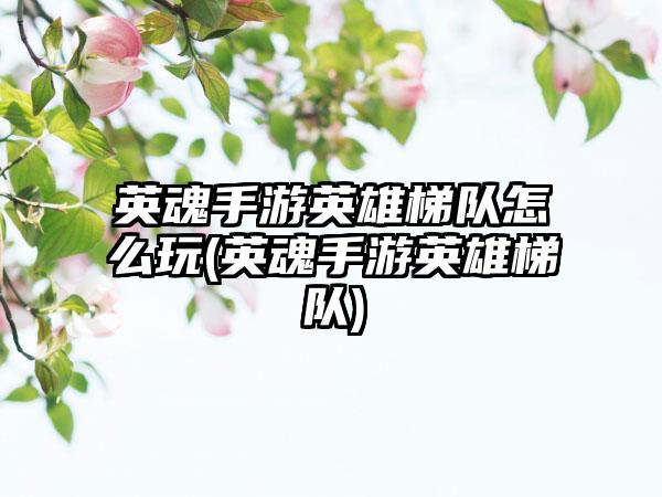 英魂手游英雄梯队怎么玩(英魂手游英雄梯队)