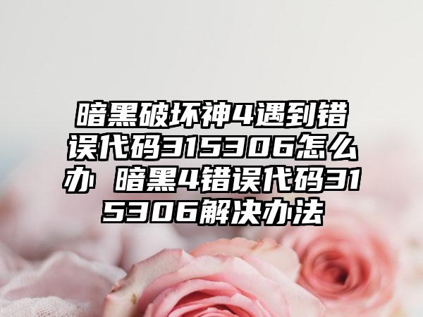 暗黑破坏神4遇到错误代码315306怎么办 暗黑4错误代码315306解决办法