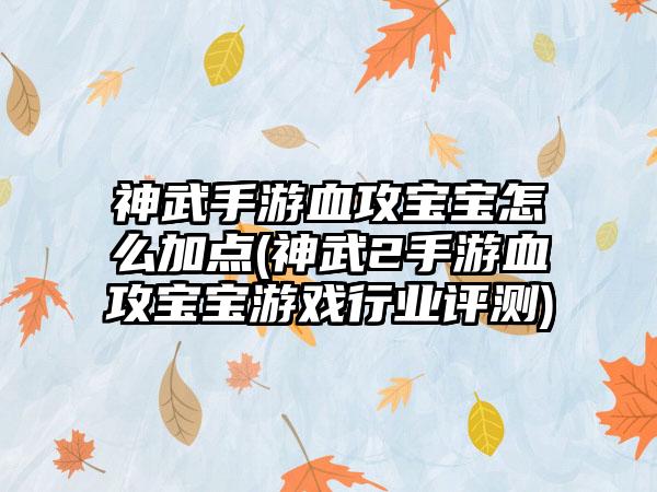 神武手游血攻宝宝怎么加点(神武2手游血攻宝宝游戏行业评测)