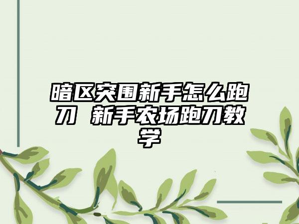 暗区突围新手怎么跑刀 新手农场跑刀教学