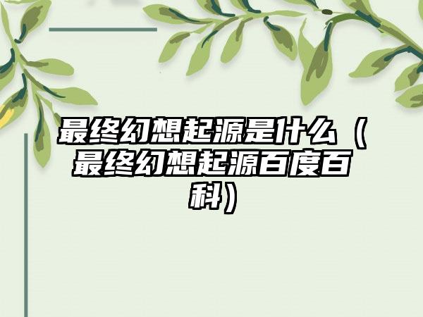 最终幻想起源是什么（最终幻想起源百度百科）