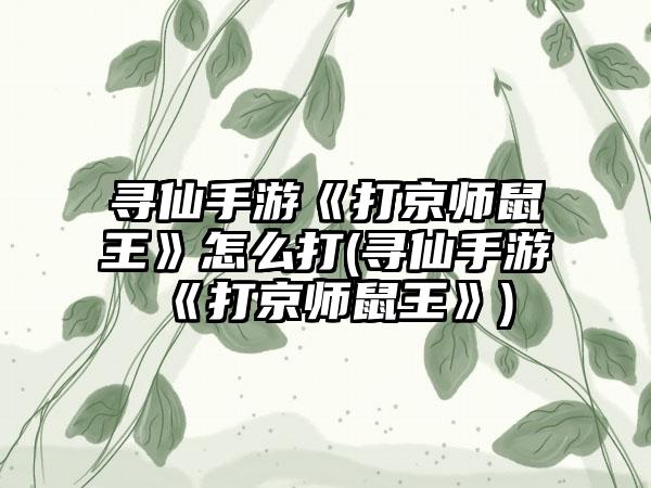 寻仙手游《打京师鼠王》怎么打(寻仙手游《打京师鼠王》)