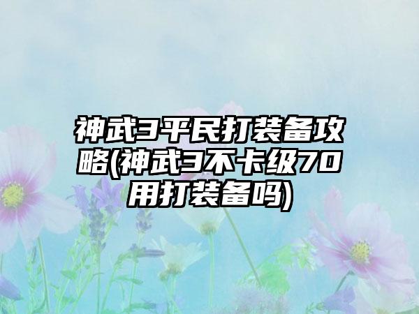 神武3平民打装备攻略(神武3不卡级70用打装备吗)