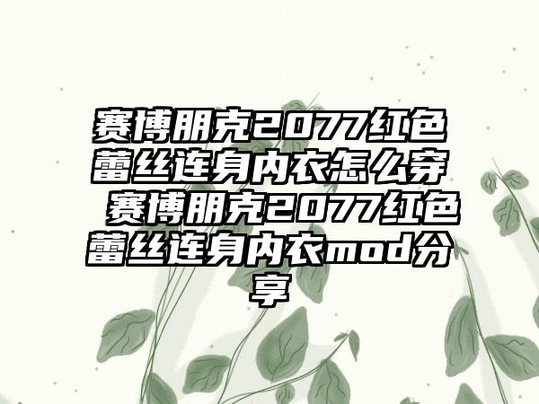 赛博朋克2077红色蕾丝连身内衣怎么穿 赛博朋克2077红色蕾丝连身内衣mod分享