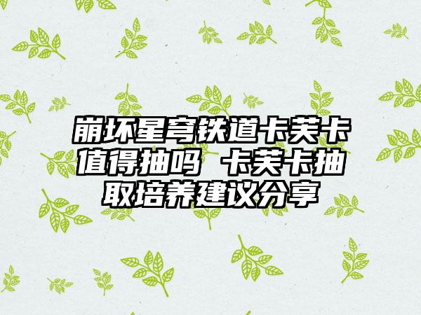 崩坏星穹铁道卡芙卡值得抽吗 卡芙卡抽取培养建议分享