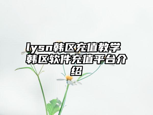 lysn韩区充值教学 韩区软件充值平台介绍
