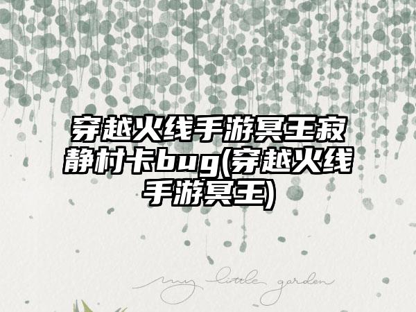 穿越火线手游冥王寂静村卡bug(穿越火线手游冥王)