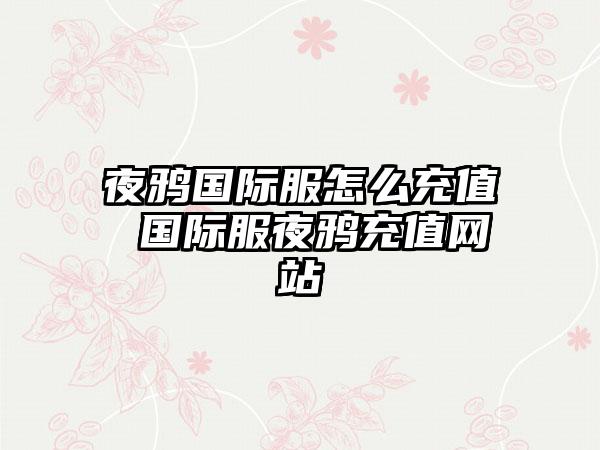 夜鸦国际服怎么充值 国际服夜鸦充值网站