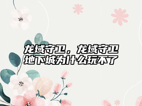 龙域守卫，龙域守卫地下城为什么玩不了
