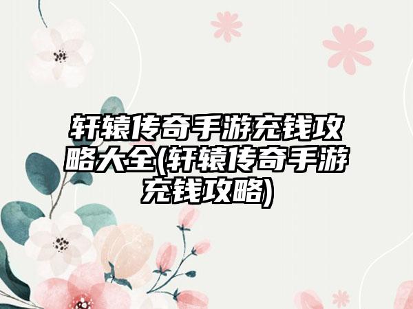 轩辕传奇手游充钱攻略大全(轩辕传奇手游充钱攻略)
