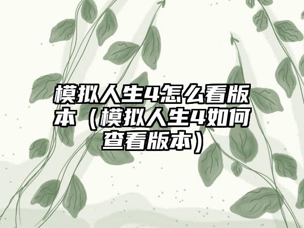 模拟人生4怎么看版本（模拟人生4如何查看版本）