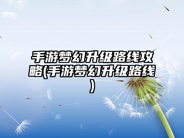 手游梦幻升级路线攻略(手游梦幻升级路线)