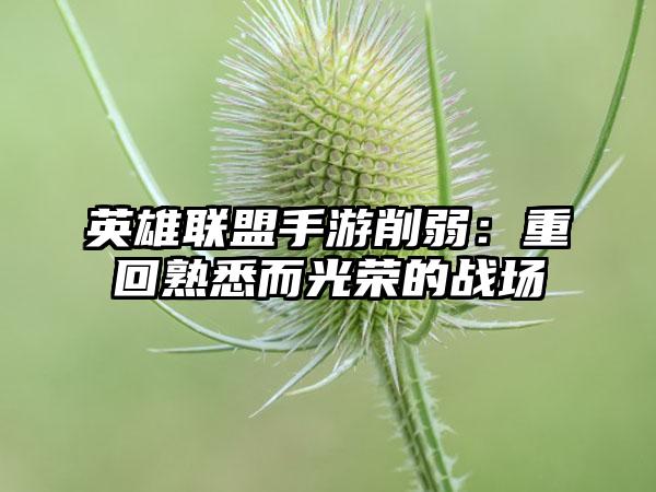 英雄联盟手游削弱：重回熟悉而光荣的战场
