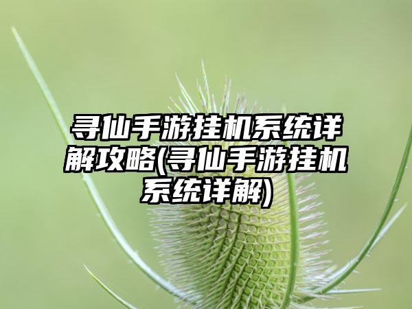 寻仙手游挂机系统详解攻略(寻仙手游挂机系统详解)
