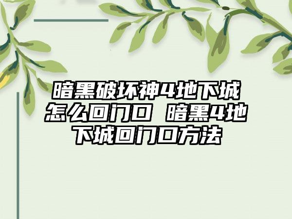 暗黑破坏神4地下城怎么回门口 暗黑4地下城回门口方法