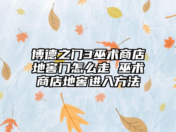 博德之门3巫术商店地窖门怎么走 巫术商店地窖进入方法